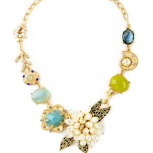 Golden Imitation Pearl Synthetic Materials Flower Necklace