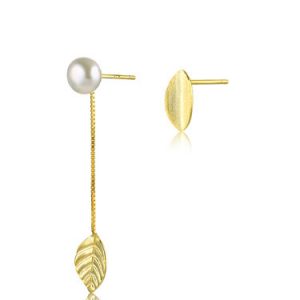 Golden Leaf 925 Sterling Silver Pearl Earrings