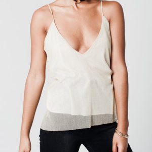 Golden Metallic Plain Spaghetti V Neck H-line Cami