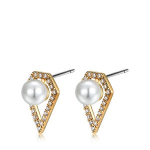 Golden Pearl Copper Zircon Round Earrings