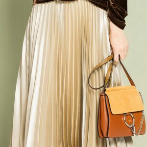 Golden Pleated Casual A-line Midi Skirt