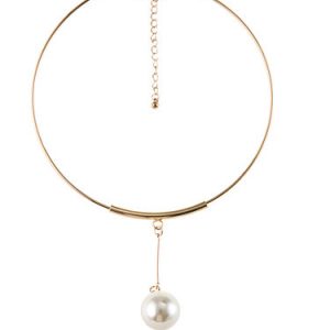 Golden Round Pearl Synthetic Materials Choker