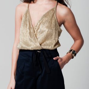 Golden Sexy Wrap Neck Elastic Crop Cami