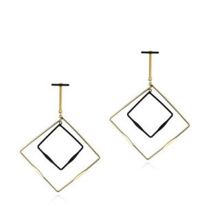 Golden Square Synthetic Materials Cornered Geometric Earrings