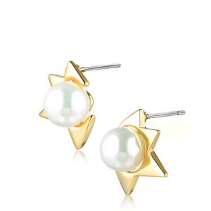 Golden Star Copper Imitation Pearl Complete Stardom Stud Earrings