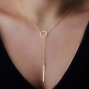 Golden Style Chain Jewelry Necklace Woman Gold Metal Round Shape Lariat Necklace - One Size