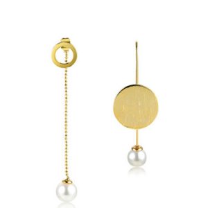 Golden Synthetic Materials Round Pearl Earrings