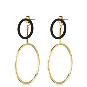 Golden Synthetic Materials Round Two Hoops Earrings