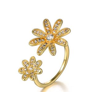 Golden Zircon Adjustable Royal Flower Copper Ring