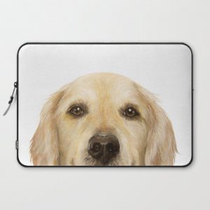 Golden retriever Dog illustration original painting print Computer Cover by MiartDesignCreation - Laptop Sleeve - 15"