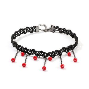 Gothic Beads Fringe Lace Choker Necklace