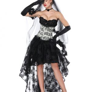 Gothic Costume Halloween Corpse Bridal Asymmetrical Skirt And Corset