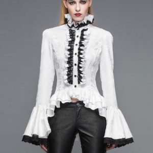 Gothic Shirts Women Halloween Costume Bell Sleeve Ruffles Lace Retro Blouses