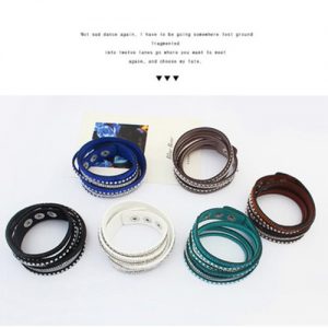 Gothic Women Fashion Multilayer Wrap Crystal Leather Wide Wristband Cuff Bangle Bracelet Punk Jewelry