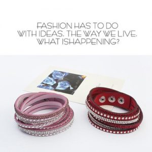 Gothic Women Fashion Multilayer Wrap Crystal Leather Wide Wristband Cuff Bangle Bracelet Punk Jewelry