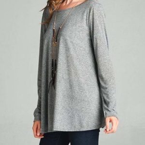 Gray A-line Long Sleeve Cutout Girly Tunic