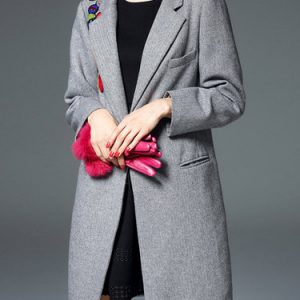 Gray Appliqued Wool Blend Long Sleeve H-line Coat