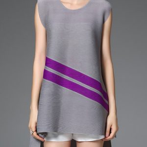 Gray Asymmetrical Stripes Polyester Casual Tunic