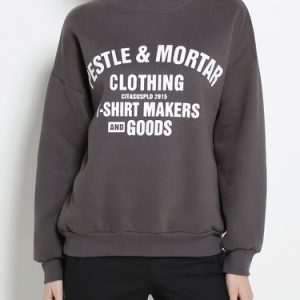 Gray Basic Letter Printed Stand Collar Cotton Sweatshirt