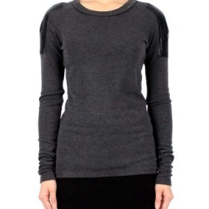 Gray Basic Patch Raglan Long Sleeved Top