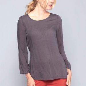 Gray Basic Slit Polyester Long Sleeved Top