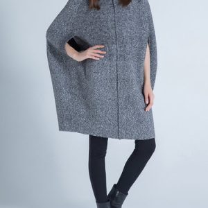 Gray Batwing Casual Wool Blend Poncho