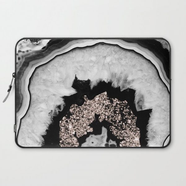 Gray Black White Agate with Rose Gold Glitter #1 #gem #decor #art #society6 Computer Cover by Anita's & Bella's Art - Laptop Sleeve - 15"