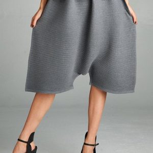 Gray Casual Plain Ribbed Culottes Pants