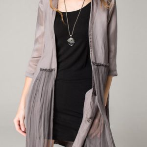 Gray Casual Plain Silk Paneled Coat