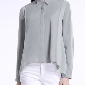 Gray Casual Polyester Asymmetric Blouse