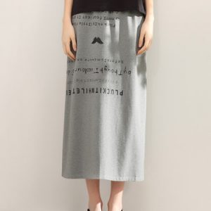 Gray Casual Printed Cotton-blend Letter Midi Skirt