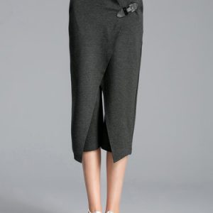 Gray Casual Solid Asymmetrical Culottes Pants