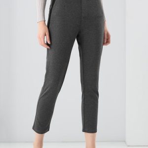 Gray Casual Viscose Plain Straight Leg Pants