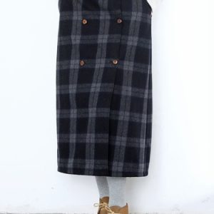 Gray Casual Wool Blend Checkered/Plaid Midi Skirt