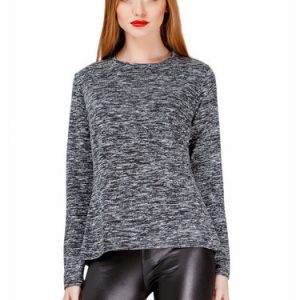 Gray Cotton-blend Basic Crew Neck Long Sleeved Top