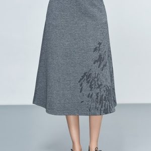 Gray Cotton-blend Simple A-line Printed Midi Skirt