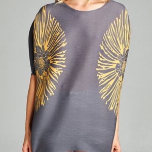 Gray Crew Neck Casual Floral Ribbed Half Sleeve Top