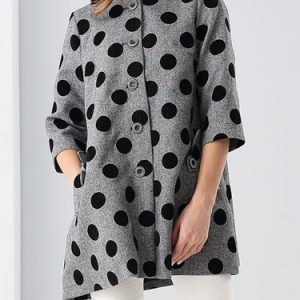 Gray Crew Neck Casual Polka Dots Coat