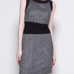 Gray Crew Neck Color-block Sleeveless Mini Dress