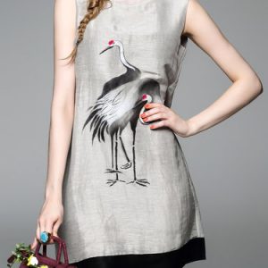 Gray Crew Neck Sleeveless A-line Mini Dress