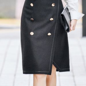 Gray Elegant Buttoned Pencil Skirt