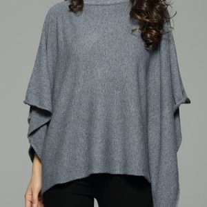 Gray Folds Knitted Asymmetrical Skirt Poncho