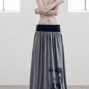 Gray H-line Cotton-blend Casual Painted Maxi Skirt