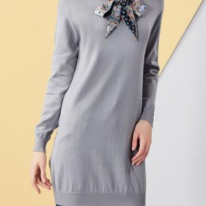 Gray H-line Long Sleeve Sweater Dress