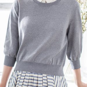 Gray Knitted Crew Neck Solid 3/4 Sleeve Top