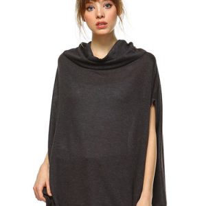 Gray Knitted Plain Casual Cowl Neck Poncho And Cape