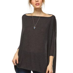 Gray Knitted Shift Plain Basic Two Ways Tunic