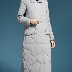 Gray Lapel Casual Down Coat