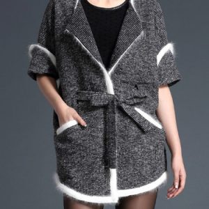 Gray Lapel H-line Half Sleeve Pockets Coat