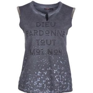 Gray Letter Printed Sleeveless Cotton T-Shirt